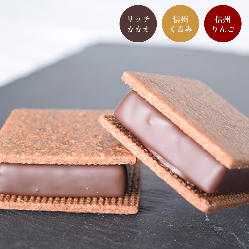 GAKUチョコレートサンド12個セット（リッチカカオ6個・信州くるみ・信州りんご各3個入）
