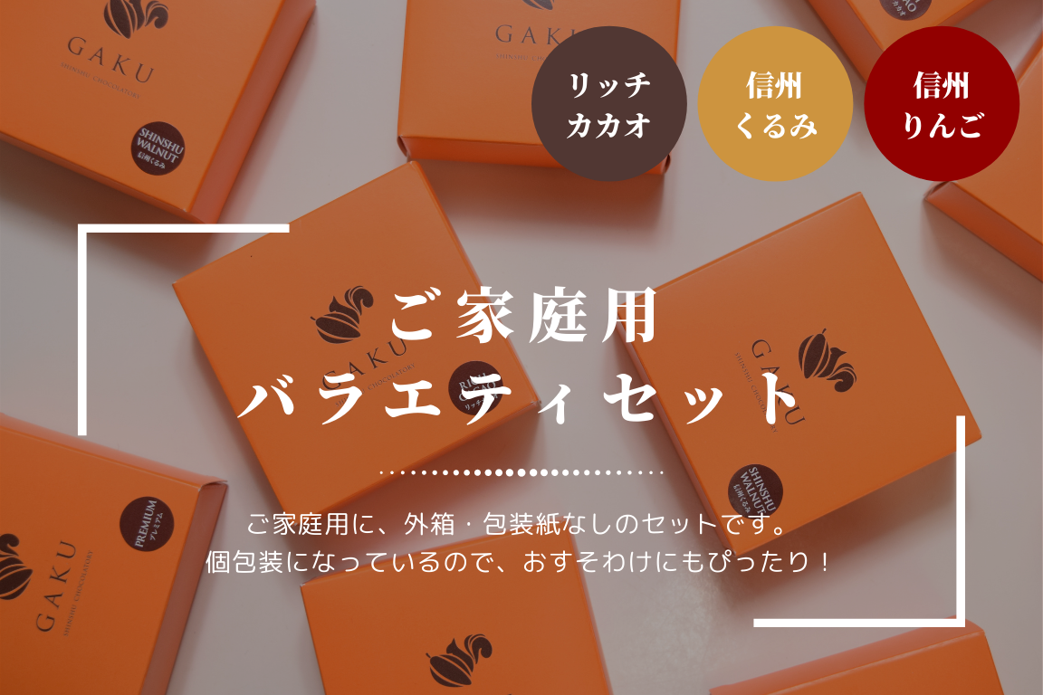 【ご家庭用に！】GAKUチョコレートサンド12個（リッチカカオ6個・信州くるみ・信州りんご各3個入）