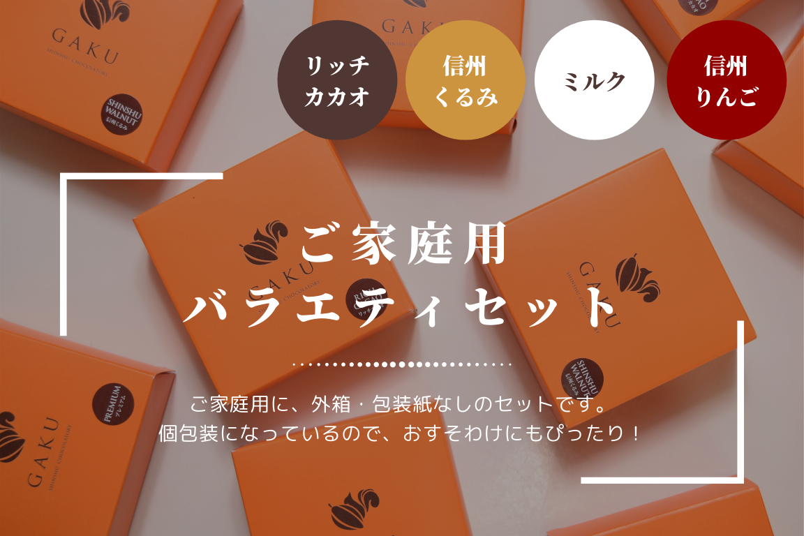 【ご家庭用に！】GAKUチョコレートサンド12個（リッチカカオ6個・ミルク・信州くるみ・信州りんご各2個入）