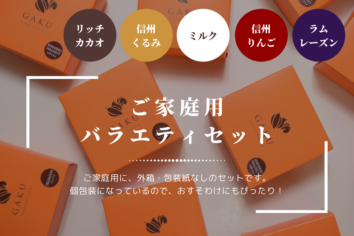 【ご家庭用に！】GAKUチョコレートサンド12個（リッチカカオ3個・ミルク・信州くるみ・信州りんご各2個・ラムレーズン3個入）