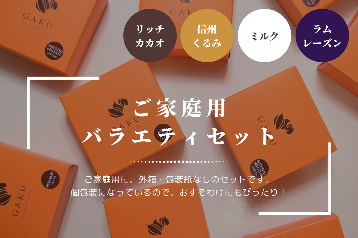 【ご家庭用に！】GAKUチョコレートサンド12個（リッチカカオ6個・ミルク・信州くるみ・ラムレーズン各2個入）